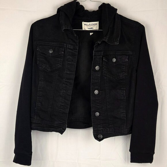 Wallflower Authentic Denim "The Dreamer Fit" Black Jean Jacket with Hoodie (Wome - Picture 1 of 3